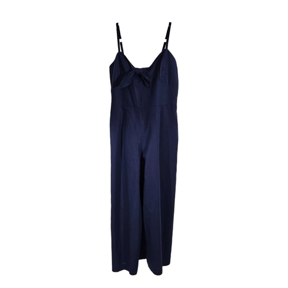 J. Crew Navy Blue Linen Tie Front Jumpsuit - Picture 7 of 8